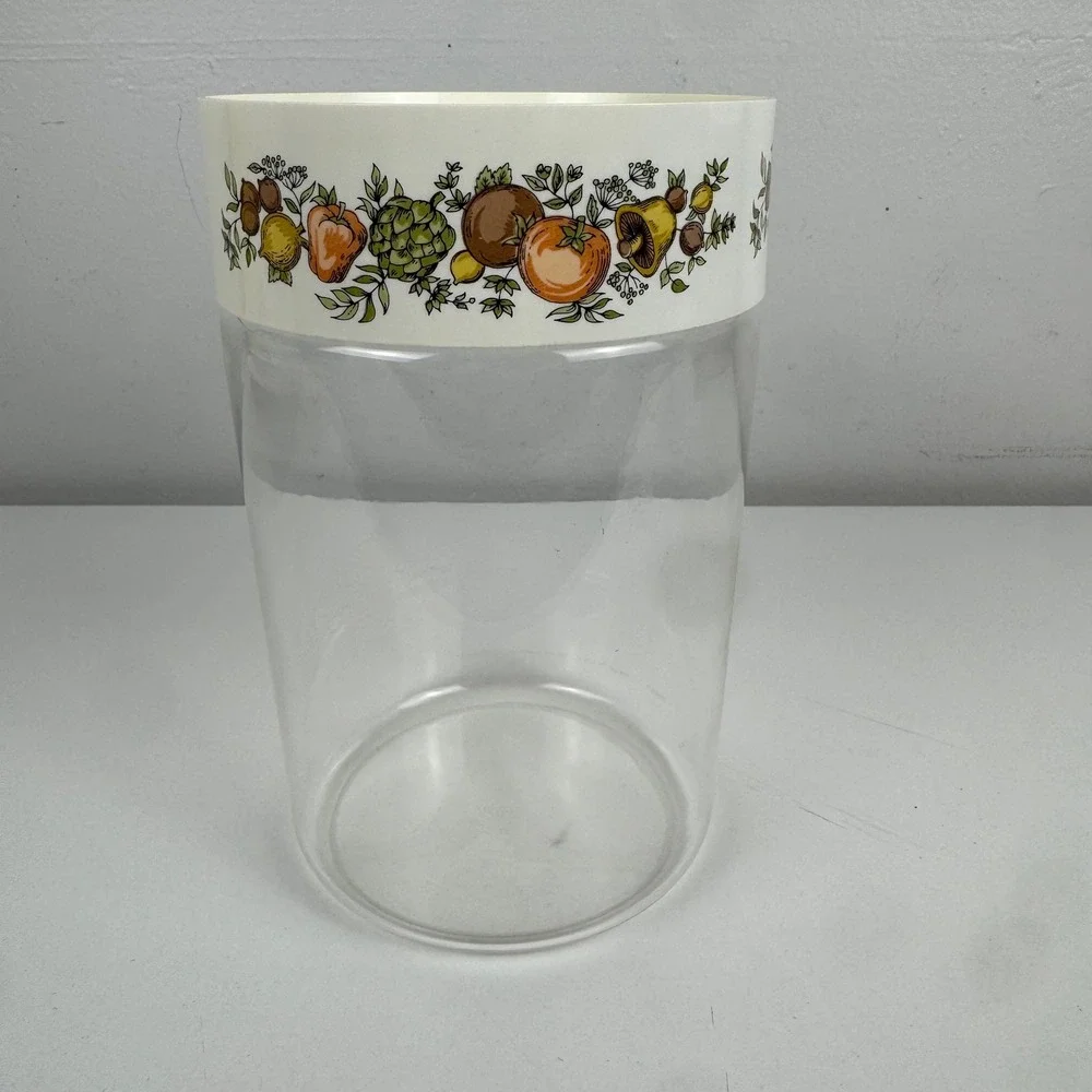 Vtg Pyrex Natures Bounty Glass Canister with Lid Vegetable Pattern Made in‎ USA